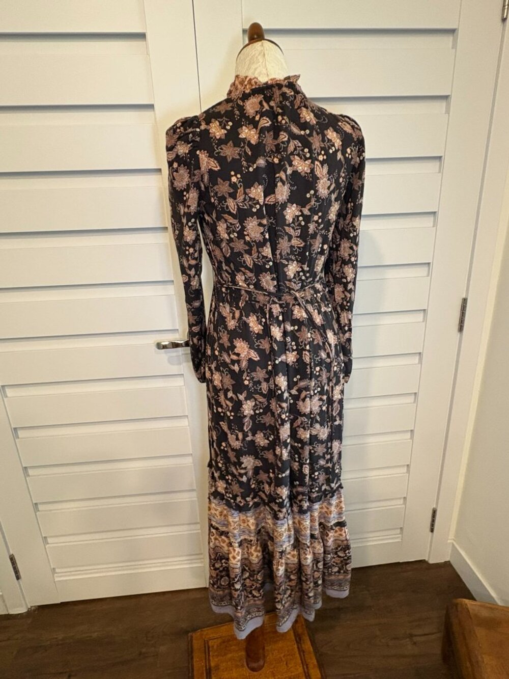 Olivaceous Prairie Floral Tiered Maxi Dress Black Boho Whimsgoth Long Sleeve S - Picture 9 of 14